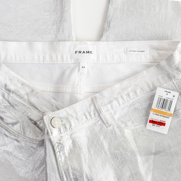 NWT FRAME Le High Rise Straight Ankle Jeans in Chrome Blanc Foil $278 - Size 33 - Picture 8 of 10